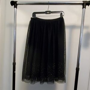Black Sparkly Chiffon High Waisted Midi Skirt